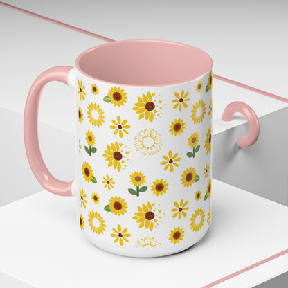 Sunflower Burst Accent Mug Pretty Yellow Ceramic Coffee Cup Summer Flower Tea Mug Floral Sunny Spring Tea Cup - Mug - Kristine Celestine