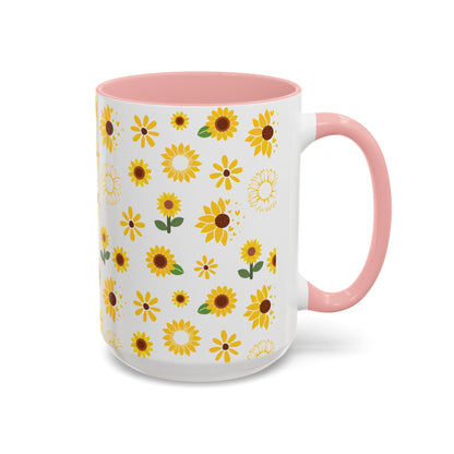 Sunflower Burst Accent Mug Pretty Yellow Ceramic Coffee Cup Summer Flower Tea Mug Floral Sunny Spring Tea Cup - Mug - Kristine Celestine