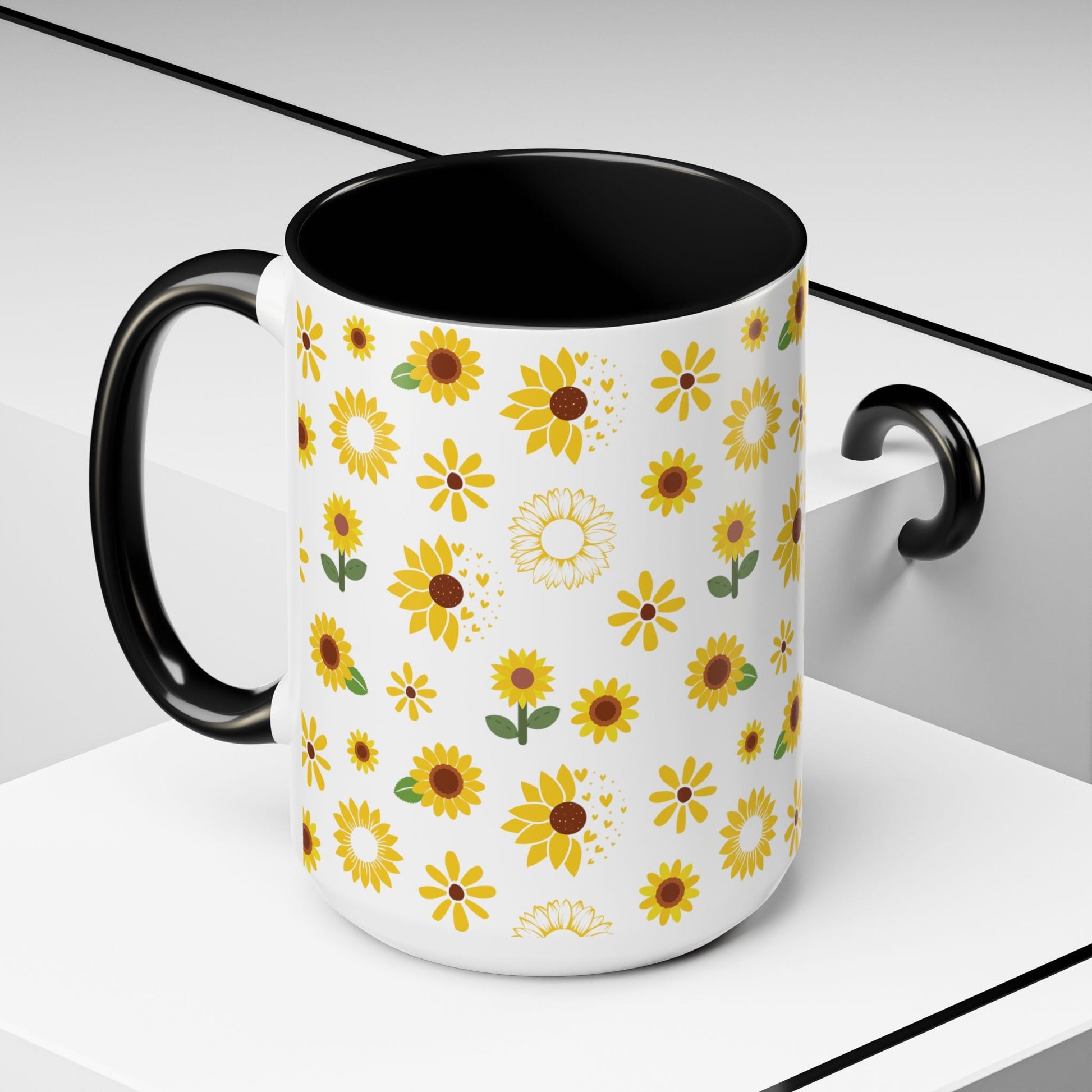 Sunflower Burst Accent Mug Pretty Yellow Ceramic Coffee Cup Summer Flower Tea Mug Floral Sunny Spring Tea Cup - Mug - Kristine Celestine