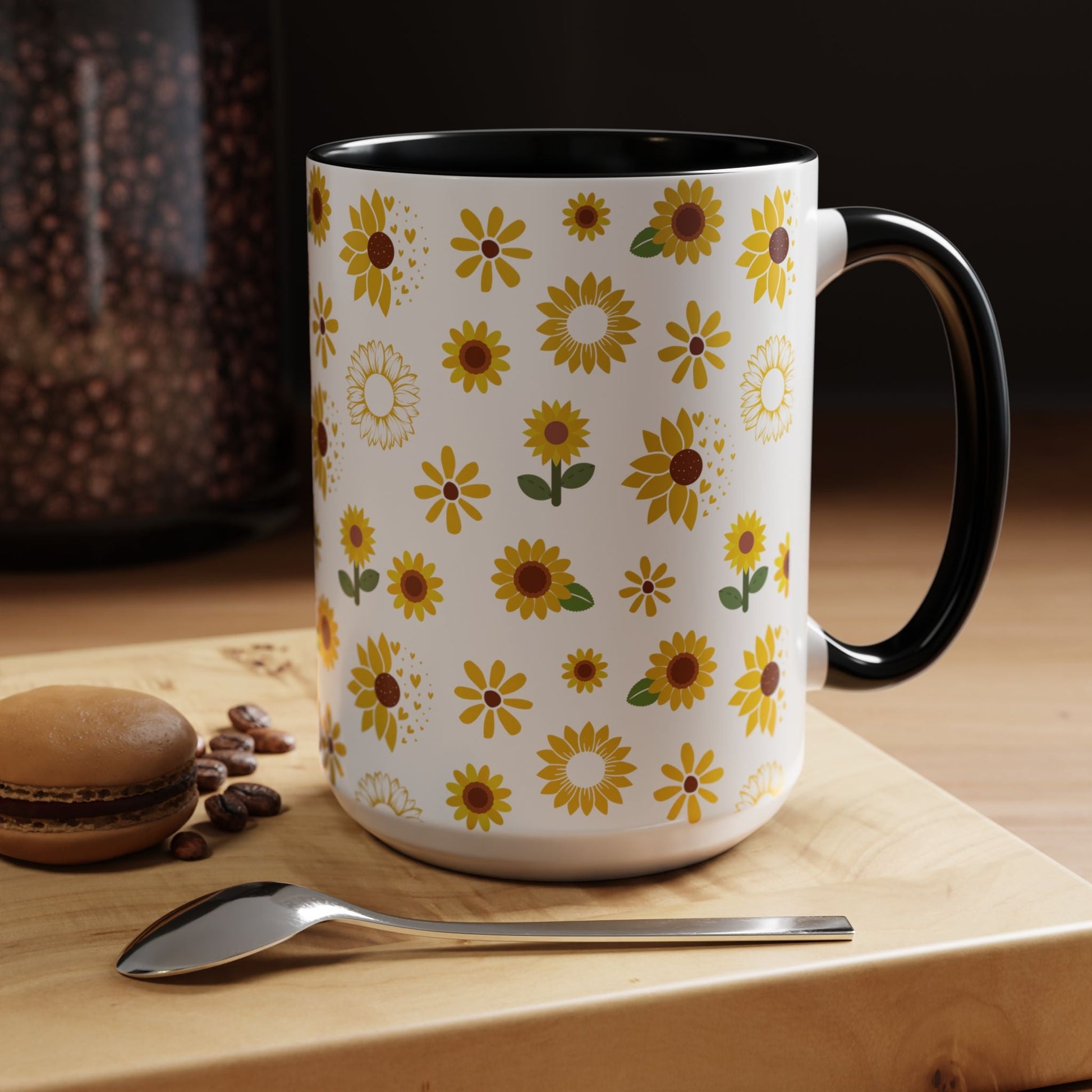 Sunflower Burst Accent Mug Pretty Yellow Ceramic Coffee Cup Summer Flower Tea Mug Floral Sunny Spring Tea Cup - Mug - Kristine Celestine