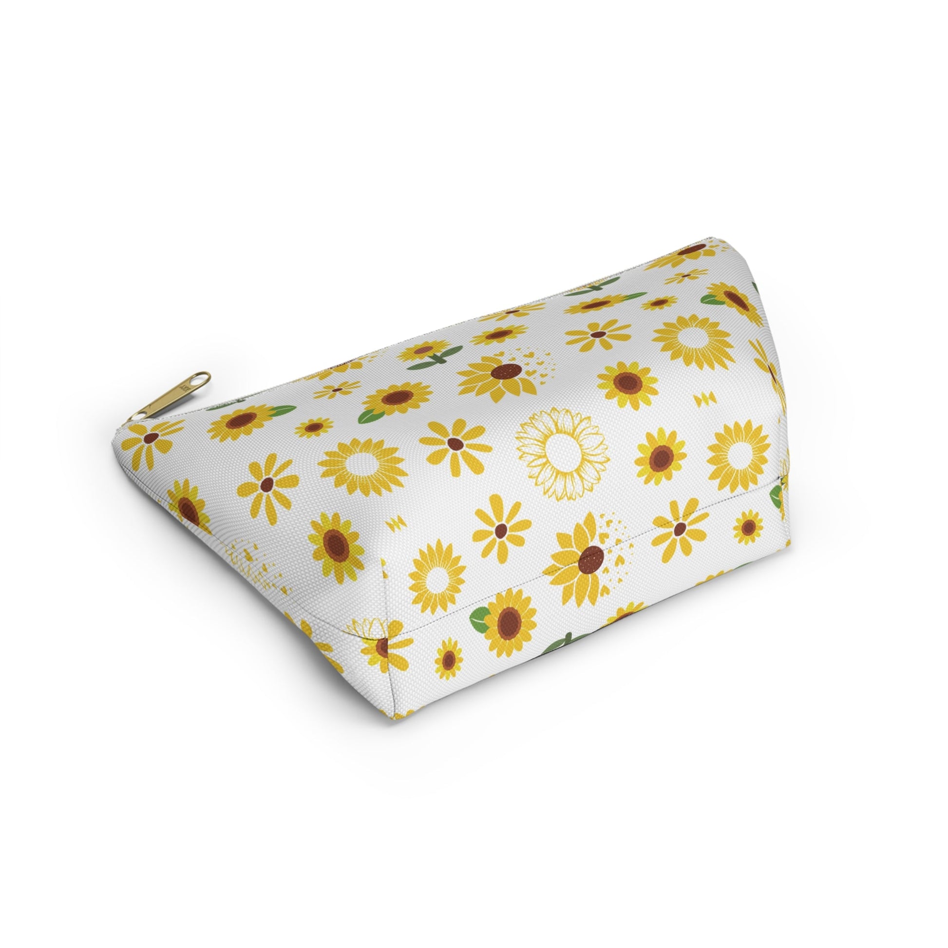 Sunflower Burst Accessory Pouch with T - bottom Pretty Yellow Flower Pouch for Makeup Small Bag for School Supplies Floral Summer Zipper Pouch - Bags - Kristine Celestine