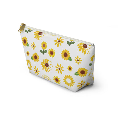 Sunflower Burst Accessory Pouch with T - bottom Pretty Yellow Flower Pouch for Makeup Small Bag for School Supplies Floral Summer Zipper Pouch - Bags - Kristine Celestine