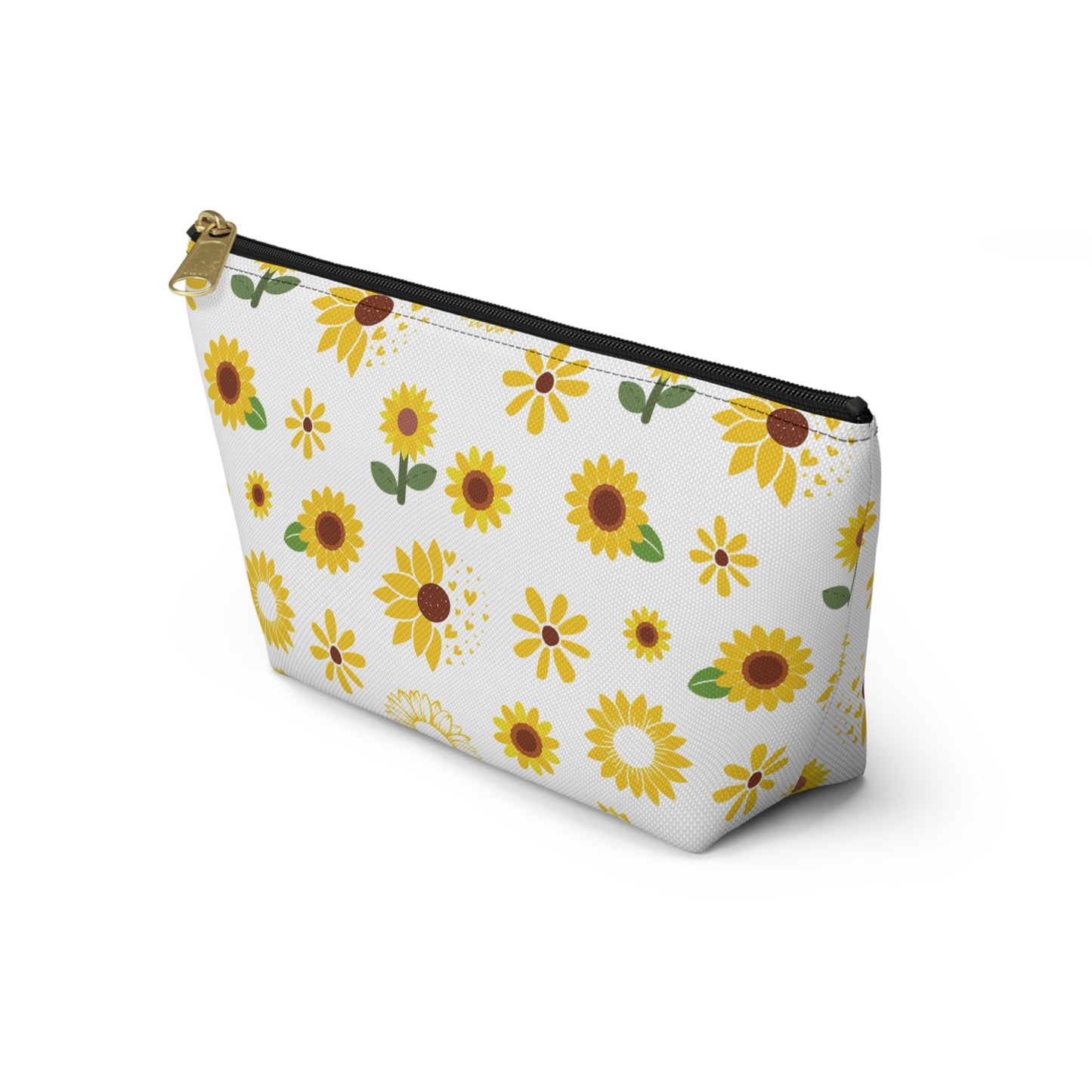 Sunflower Burst Accessory Pouch with T - bottom Pretty Yellow Flower Pouch for Makeup Small Bag for School Supplies Floral Summer Zipper Pouch - Bags - Kristine Celestine