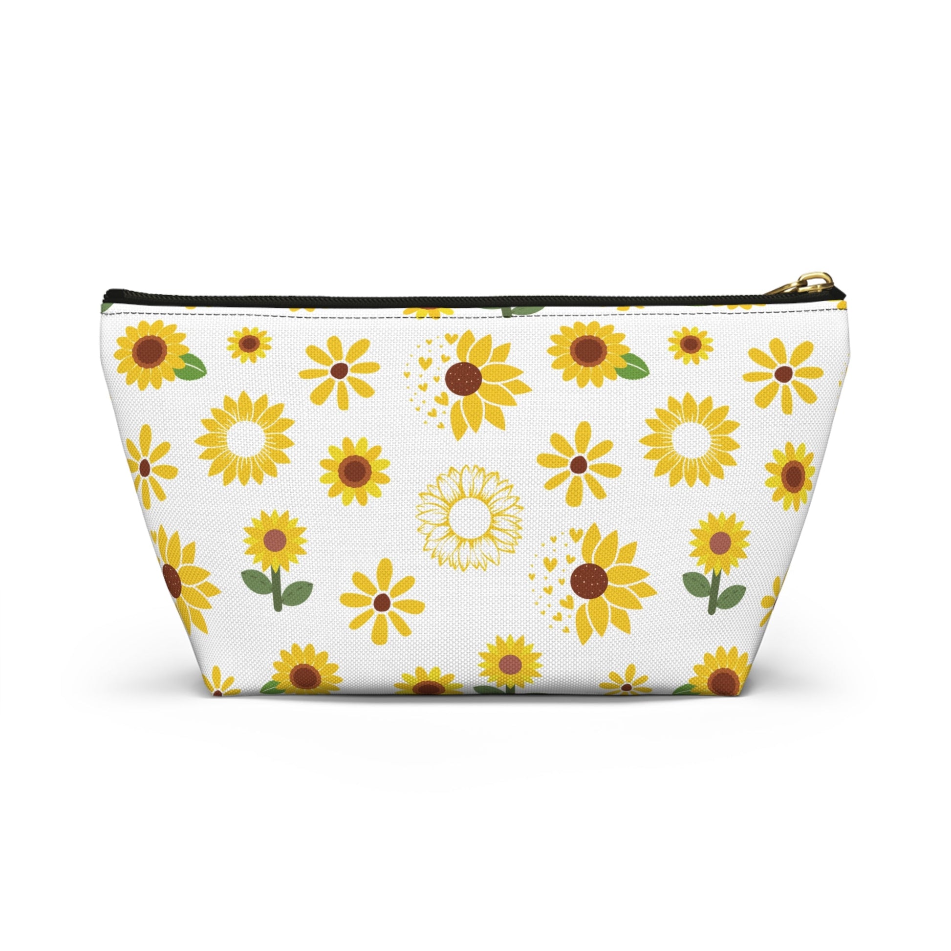 Sunflower Burst Accessory Pouch with T - bottom Pretty Yellow Flower Pouch for Makeup Small Bag for School Supplies Floral Summer Zipper Pouch - Bags - Kristine Celestine