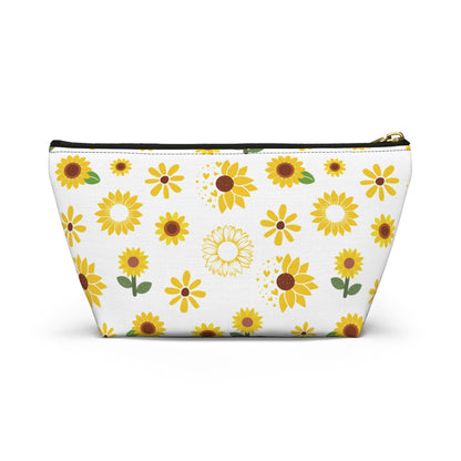 Sunflower Burst Accessory Pouch with T - bottom Pretty Yellow Flower Pouch for Makeup Small Bag for School Supplies Floral Summer Zipper Pouch - Bags - Kristine Celestine