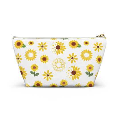 Sunflower Burst Accessory Pouch with T - bottom Pretty Yellow Flower Pouch for Makeup Small Bag for School Supplies Floral Summer Zipper Pouch - Bags - Kristine Celestine