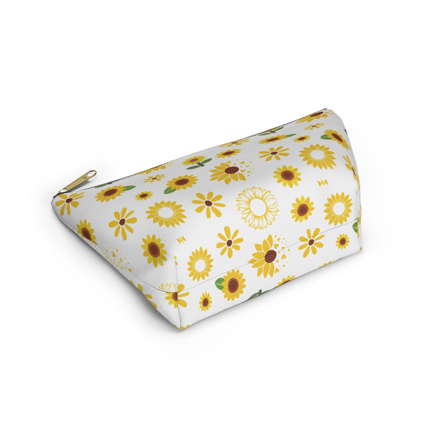 Sunflower Burst Accessory Pouch with T - bottom Pretty Yellow Flower Pouch for Makeup Small Bag for School Supplies Floral Summer Zipper Pouch - Bags - Kristine Celestine