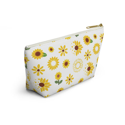 Sunflower Burst Accessory Pouch with T - bottom Pretty Yellow Flower Pouch for Makeup Small Bag for School Supplies Floral Summer Zipper Pouch - Bags - Kristine Celestine