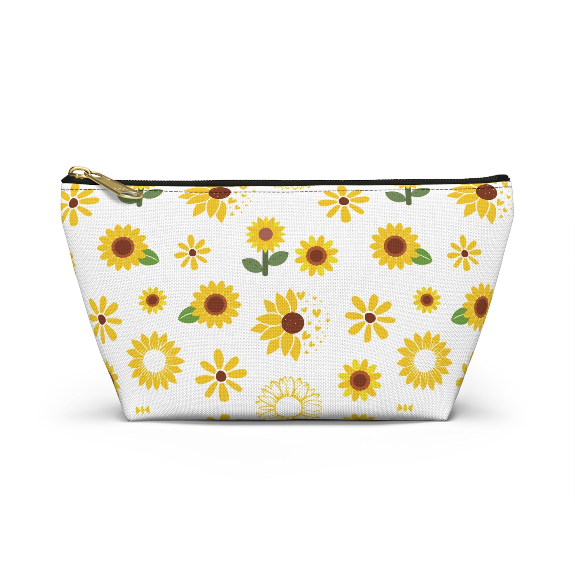 Sunflower Burst Accessory Pouch with T - bottom Pretty Yellow Flower Pouch for Makeup Small Bag for School Supplies Floral Summer Zipper Pouch - Bags - Kristine Celestine