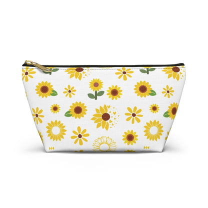 Sunflower Burst Accessory Pouch with T - bottom Pretty Yellow Flower Pouch for Makeup Small Bag for School Supplies Floral Summer Zipper Pouch - Bags - Kristine Celestine