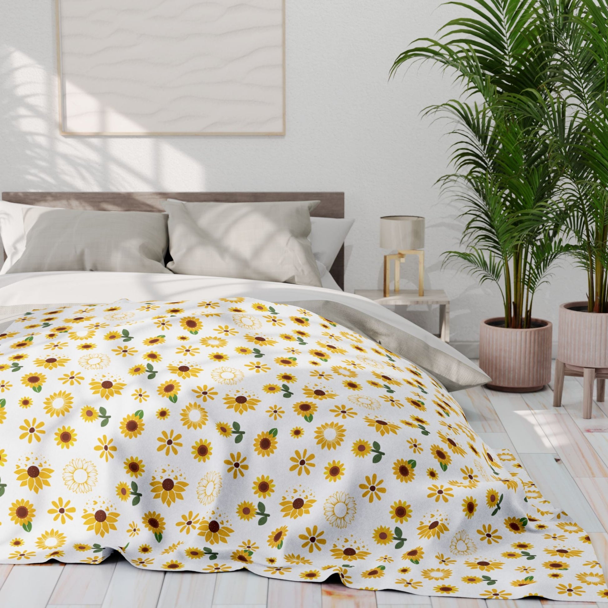 Sunflower Burst Arctic Fleece Blanket Cute Yellow Flower Throw Blanket Spring Floral Bed Spread Summer Flower Movie Night Blanket - Home Decor - Kristine Celestine