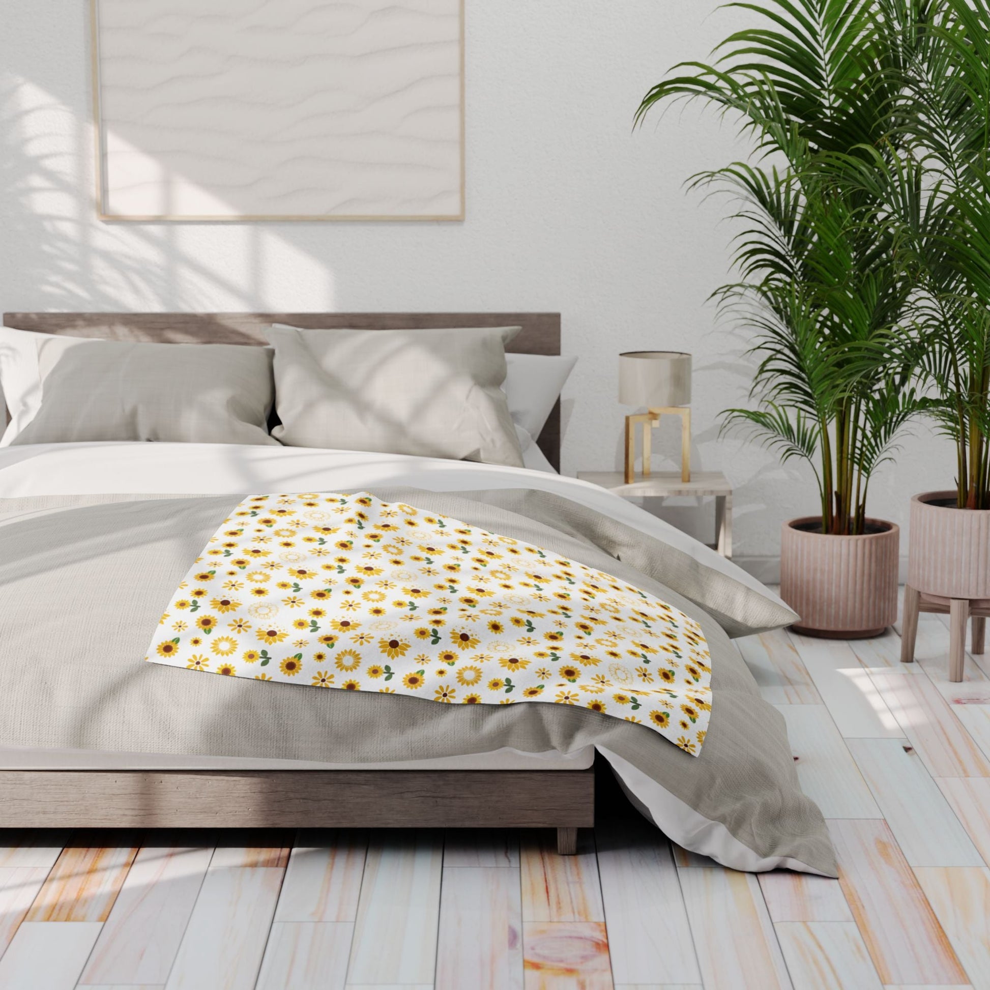 Sunflower Burst Arctic Fleece Blanket Cute Yellow Flower Throw Blanket Spring Floral Bed Spread Summer Flower Movie Night Blanket - Home Decor - Kristine Celestine