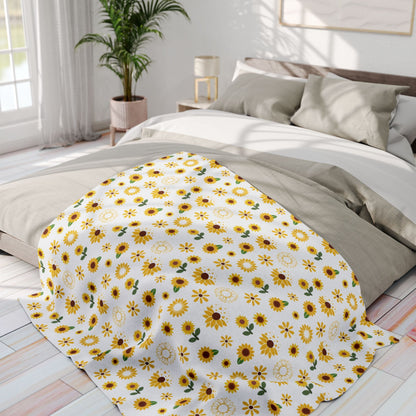 Sunflower Burst Arctic Fleece Blanket Cute Yellow Flower Throw Blanket Spring Floral Bed Spread Summer Flower Movie Night Blanket - Home Decor - Kristine Celestine