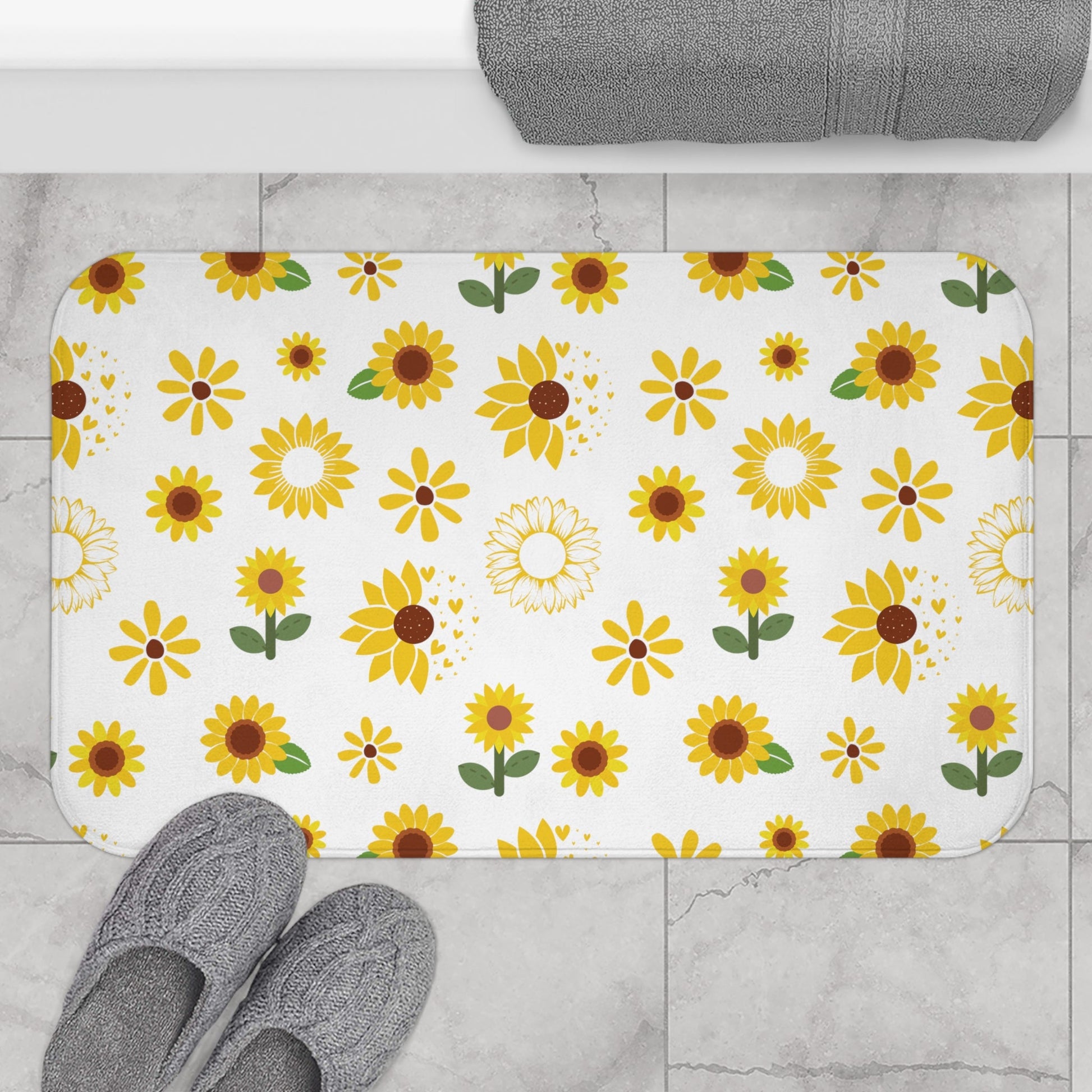 Sunflower Burst Bath Mat Cute Sunny Flower Bathmat Yellow Mat Floral Rug Girly Area Rug Spring Floor Cloth Cute Doormat Flower Runner Womens Bath Accessory Room Decor - Home Decor - Kristine Celestine