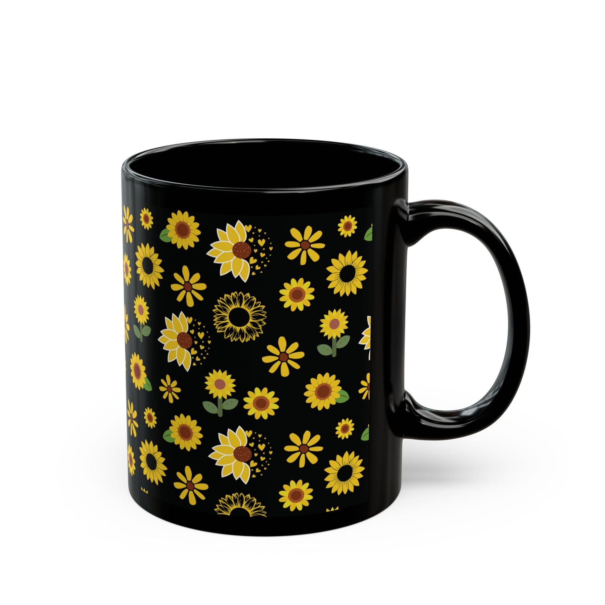 Sunflower Burst Black Mug Summer Flower Coffee Mug Floral Yellow Tea Cup Sunny Spring Ceramic Mug - Mug - Kristine Celestine