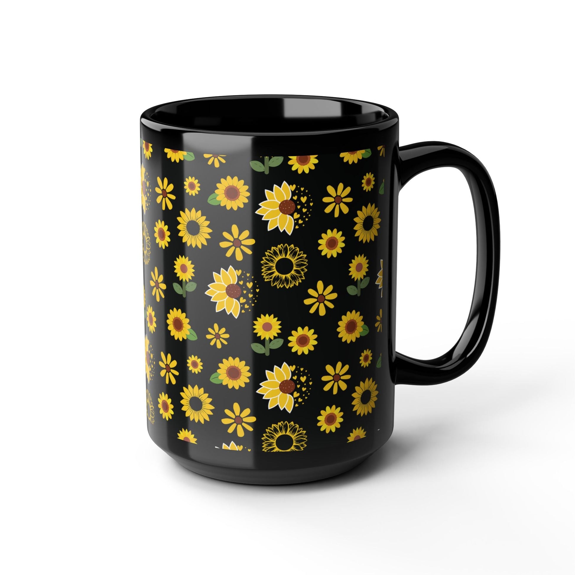 Sunflower Burst Black Mug Summer Flower Coffee Mug Floral Yellow Tea Cup Sunny Spring Ceramic Mug - Mug - Kristine Celestine