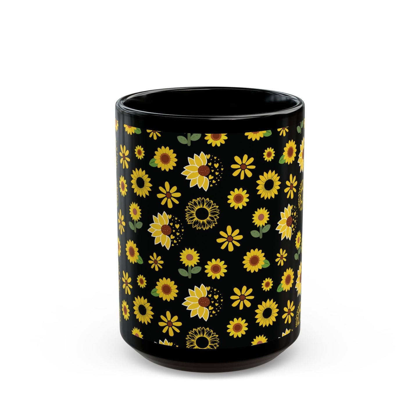 Sunflower Burst Black Mug Summer Flower Coffee Mug Floral Yellow Tea Cup Sunny Spring Ceramic Mug - Mug - Kristine Celestine