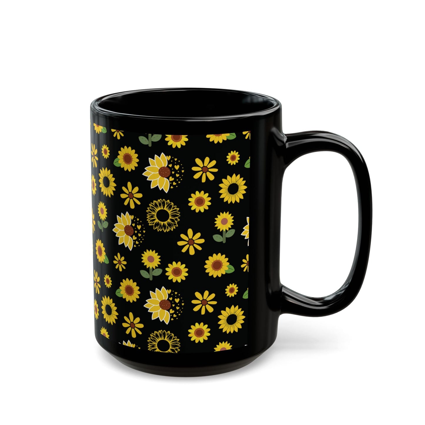 Sunflower Burst Black Mug Summer Flower Coffee Mug Floral Yellow Tea Cup Sunny Spring Ceramic Mug - Mug - Kristine Celestine