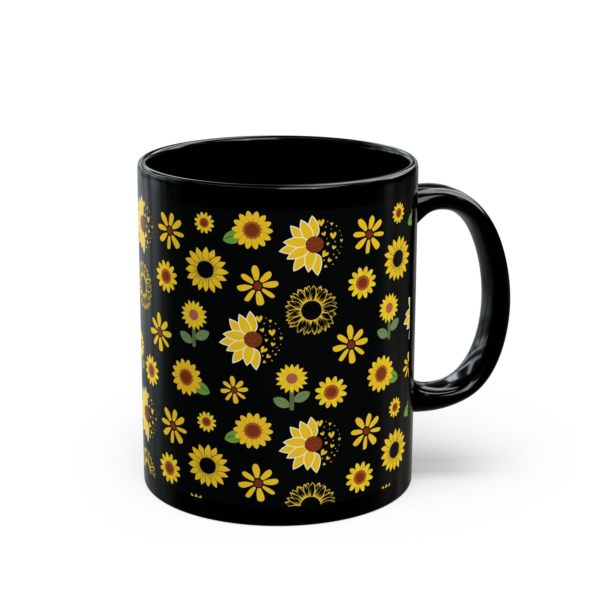 Sunflower Burst Black Mug Summer Flower Coffee Mug Floral Yellow Tea Cup Sunny Spring Ceramic Mug - Mug - Kristine Celestine