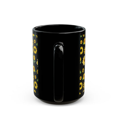 Sunflower Burst Black Mug Summer Flower Coffee Mug Floral Yellow Tea Cup Sunny Spring Ceramic Mug - Mug - Kristine Celestine