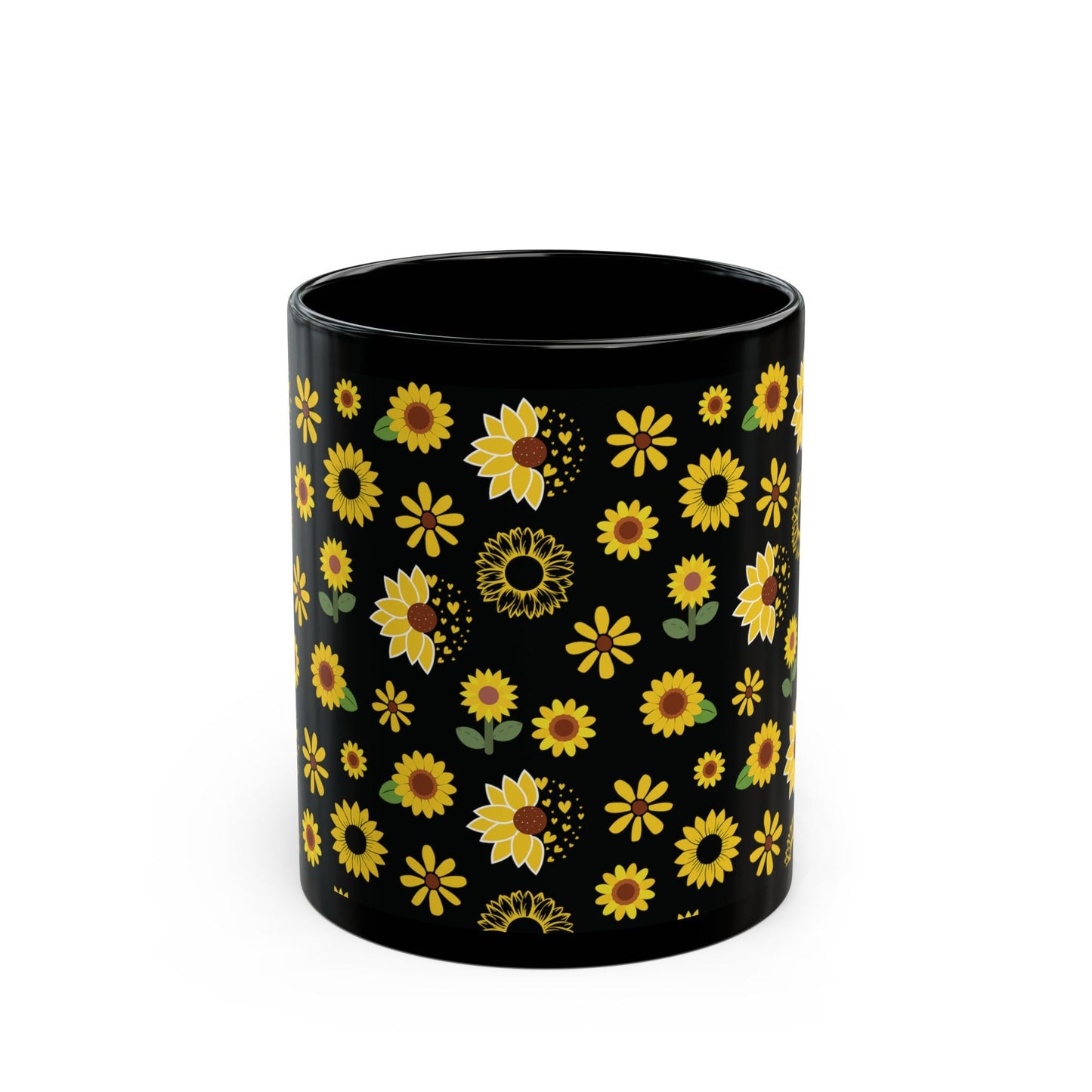 Sunflower Burst Black Mug Summer Flower Coffee Mug Floral Yellow Tea Cup Sunny Spring Ceramic Mug - Mug - Kristine Celestine