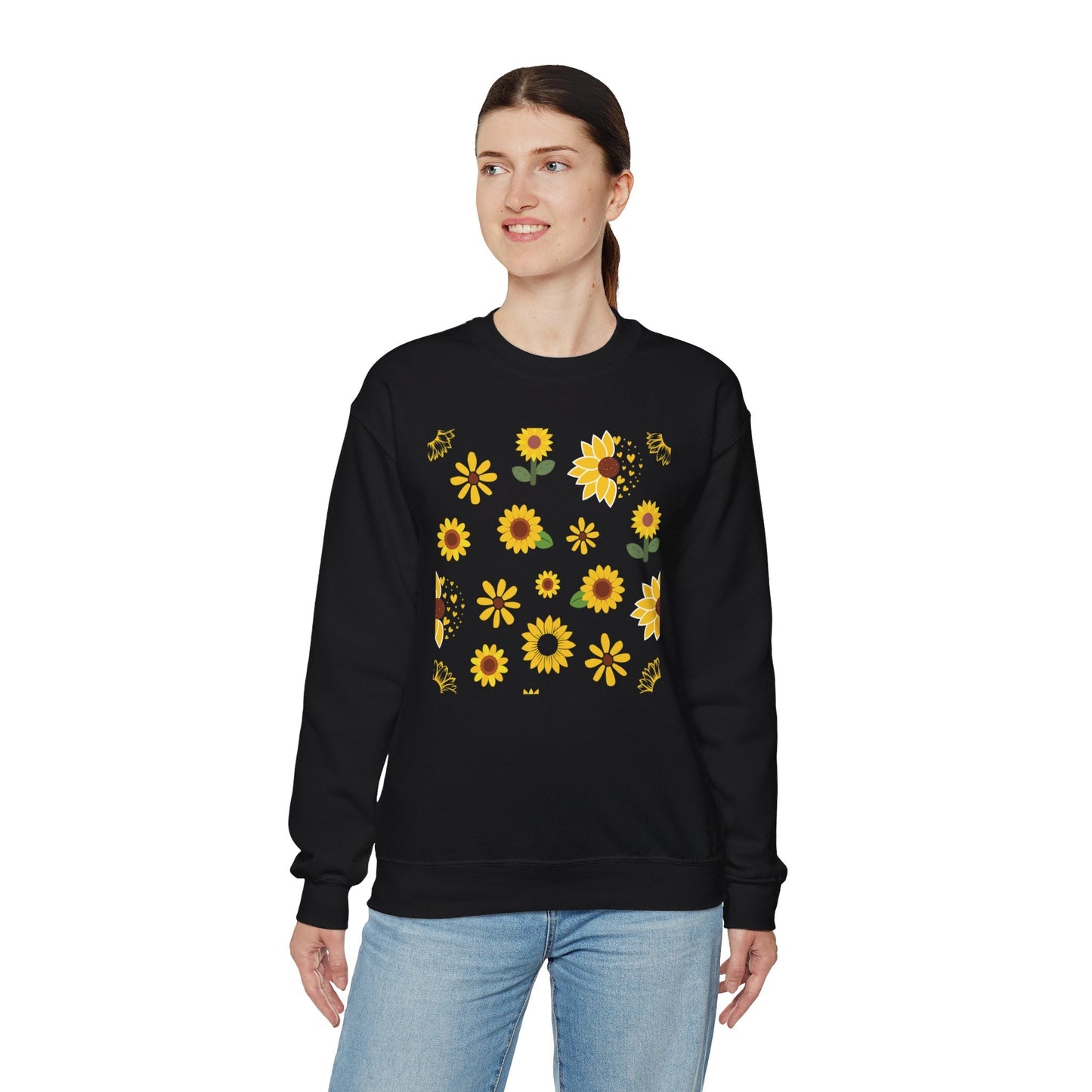 Sunflower Burst Crewneck Sweatshirt Yellow Flower Sweater Summer Sunny Floral Long Sleeve Sweatshirt - Sweatshirt - Kristine Celestine