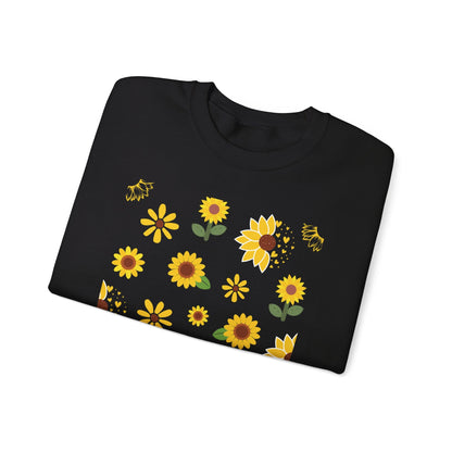 Sunflower Burst Crewneck Sweatshirt Yellow Flower Sweater Summer Sunny Floral Long Sleeve Sweatshirt - Sweatshirt - Kristine Celestine