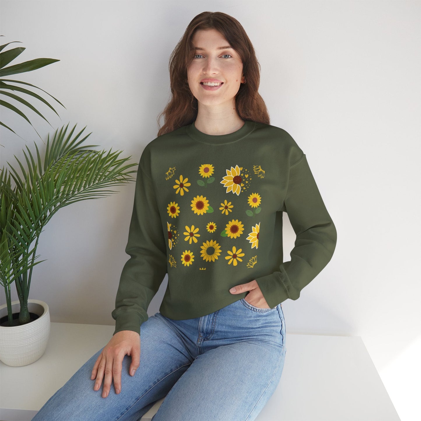 Sunflower Burst Crewneck Sweatshirt Yellow Flower Sweater Summer Sunny Floral Long Sleeve Sweatshirt - Sweatshirt - Kristine Celestine