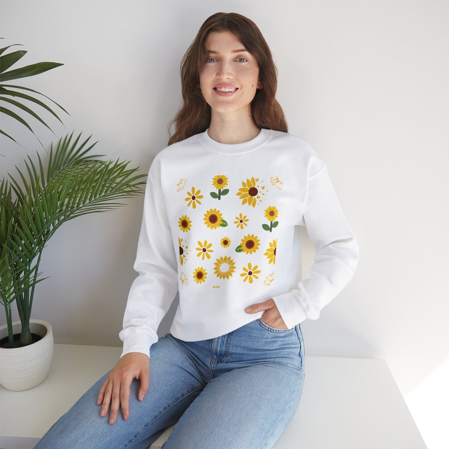 Sunflower Burst Crewneck Sweatshirt Yellow Flower Sweater Summer Sunny Floral Long Sleeve Sweatshirt - Sweatshirt - Kristine Celestine