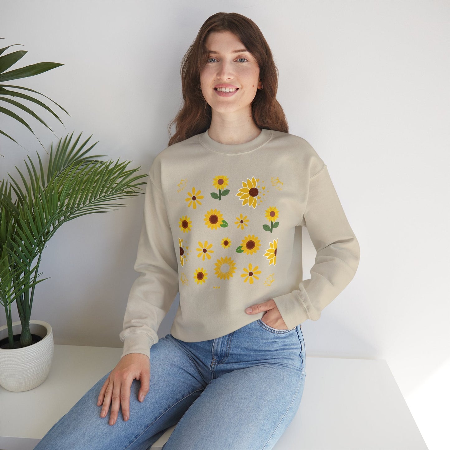 Sunflower Burst Crewneck Sweatshirt Yellow Flower Sweater Summer Sunny Floral Long Sleeve Sweatshirt - Sweatshirt - Kristine Celestine