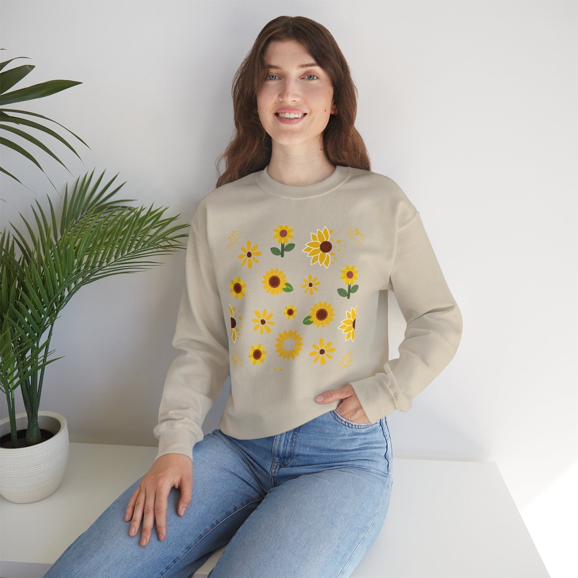 Sunflower Burst Crewneck Sweatshirt Yellow Flower Sweater Summer Sunny Floral Long Sleeve Sweatshirt - Sweatshirt - Kristine Celestine