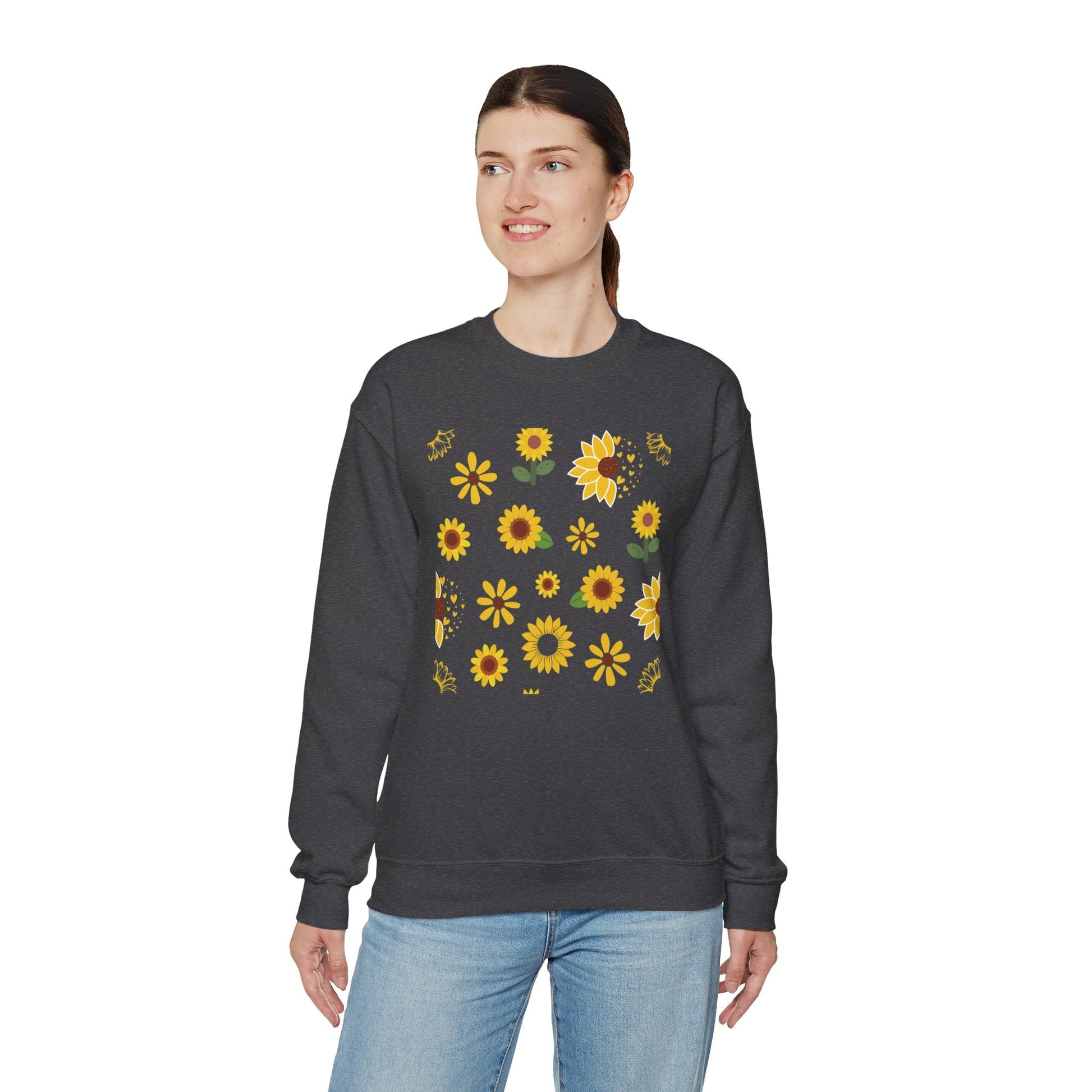 Sunflower Burst Crewneck Sweatshirt Yellow Flower Sweater Summer Sunny Floral Long Sleeve Sweatshirt - Sweatshirt - Kristine Celestine