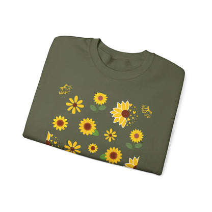 Sunflower Burst Crewneck Sweatshirt Yellow Flower Sweater Summer Sunny Floral Long Sleeve Sweatshirt - Sweatshirt - Kristine Celestine