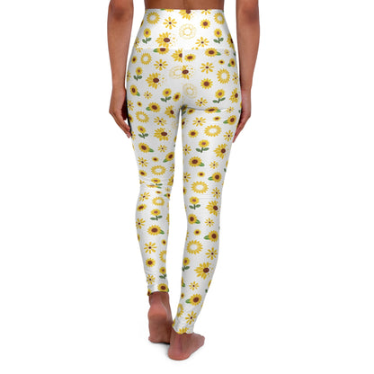 Sunflower Burst High Waisted Yoga Leggings Cute Yellow Spring Flower Exercise Attire Summer Floral Gym Tights - All Over Prints - Kristine Celestine