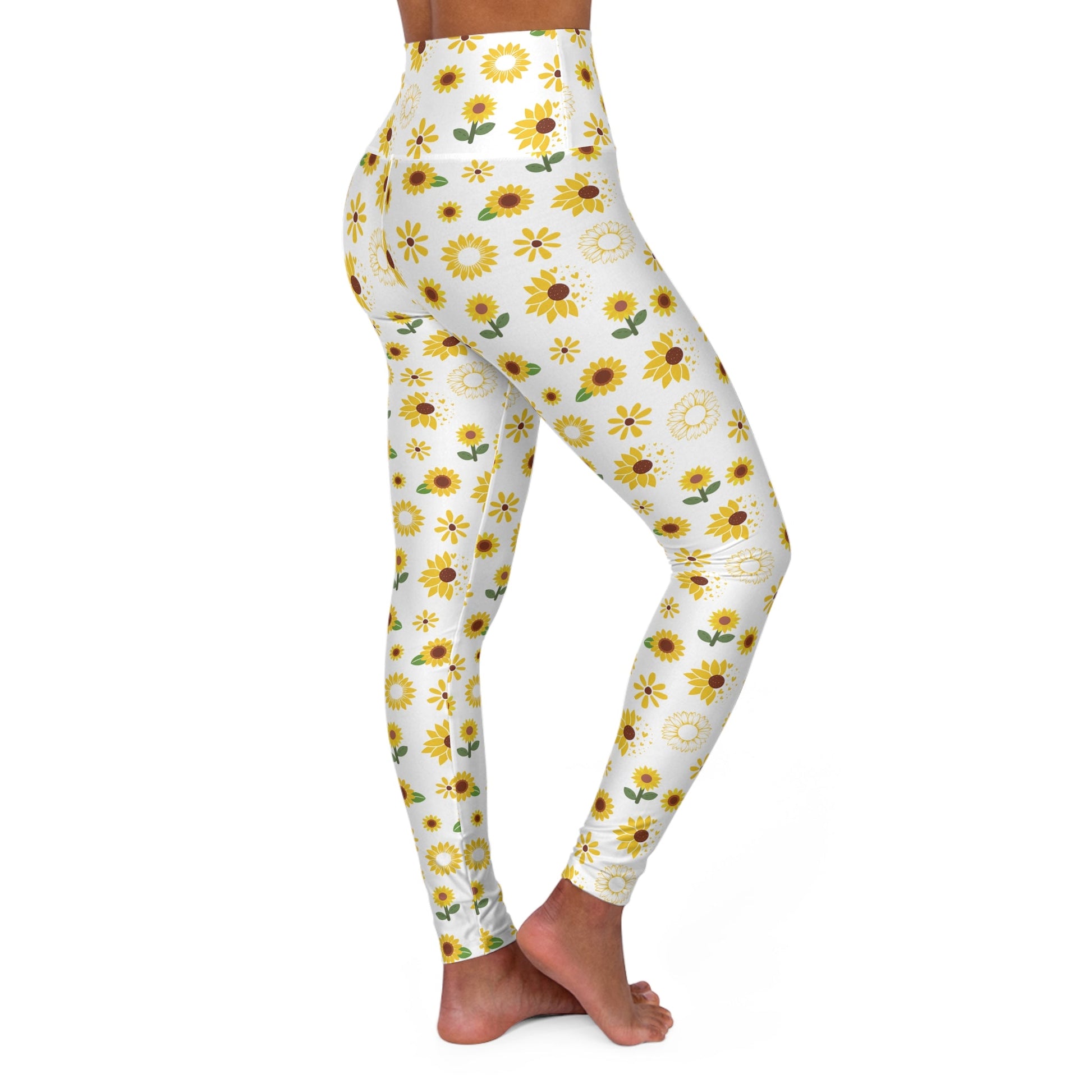 Sunflower Burst High Waisted Yoga Leggings Cute Yellow Spring Flower Exercise Attire Summer Floral Gym Tights - All Over Prints - Kristine Celestine