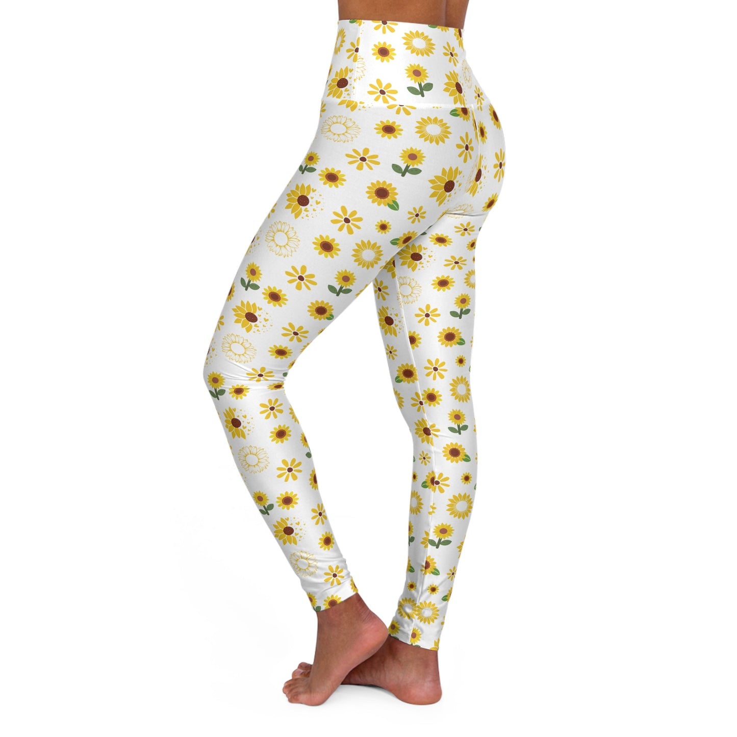 Sunflower Burst High Waisted Yoga Leggings Cute Yellow Spring Flower Exercise Attire Summer Floral Gym Tights - All Over Prints - Kristine Celestine