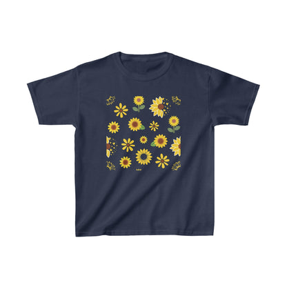 Sunflower Burst Kids Cotton Tee Cute Yellow Summer Flower Shirt Casual Floral Sunny Spring Children's T - Shirt - Kids clothes - Kristine Celestine