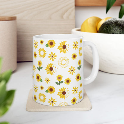 Sunflower Burst Mug Yellow Summer Flower Ceramic Coffee Cup Sunny Floral Spring Tea Mug Birthday Gift for Garden Lover - Mug - Kristine Celestine