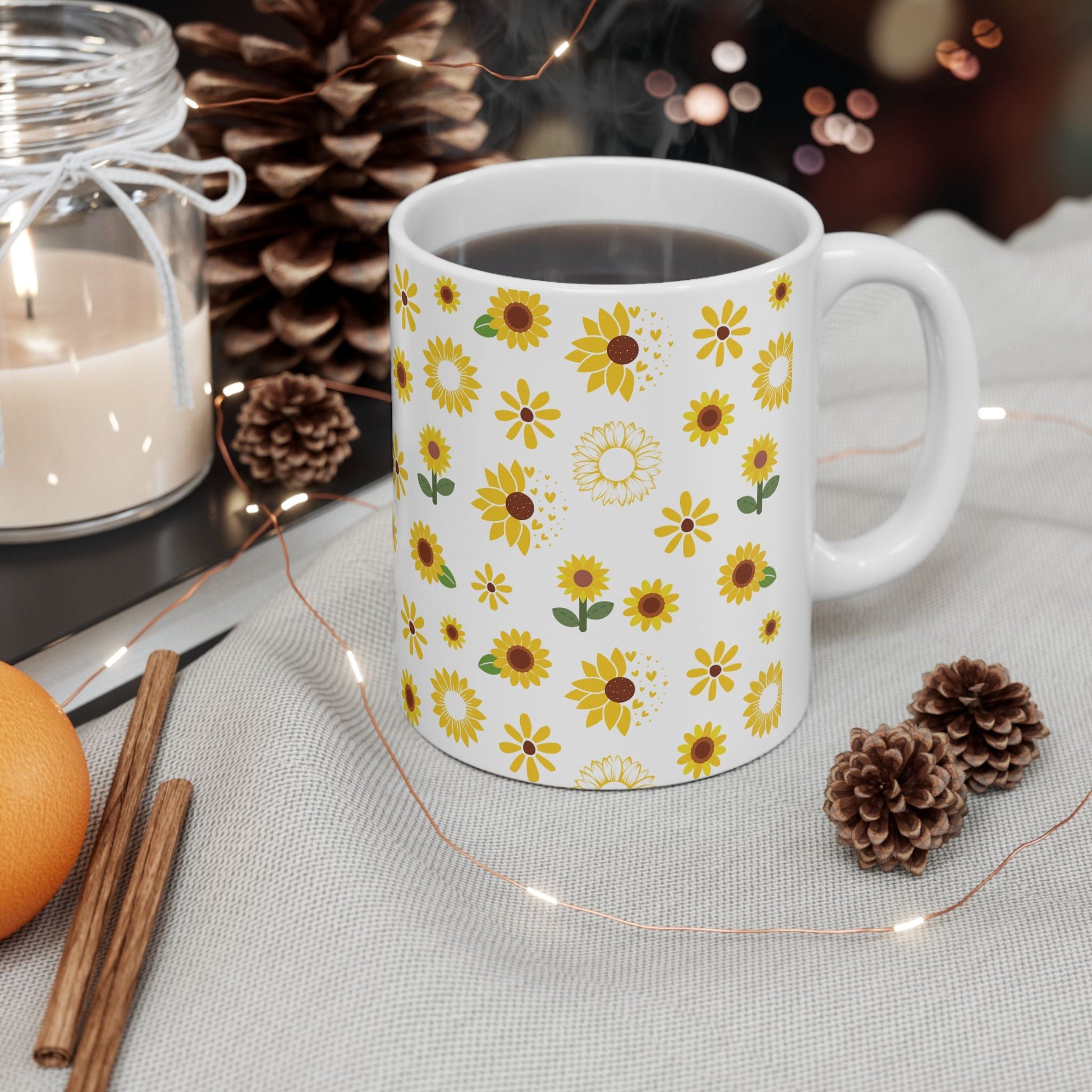 Sunflower Burst Mug Yellow Summer Flower Ceramic Coffee Cup Sunny Floral Spring Tea Mug Birthday Gift for Garden Lover - Mug - Kristine Celestine