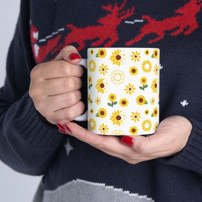 Sunflower Burst Mug Yellow Summer Flower Ceramic Coffee Cup Sunny Floral Spring Tea Mug Birthday Gift for Garden Lover - Mug - Kristine Celestine