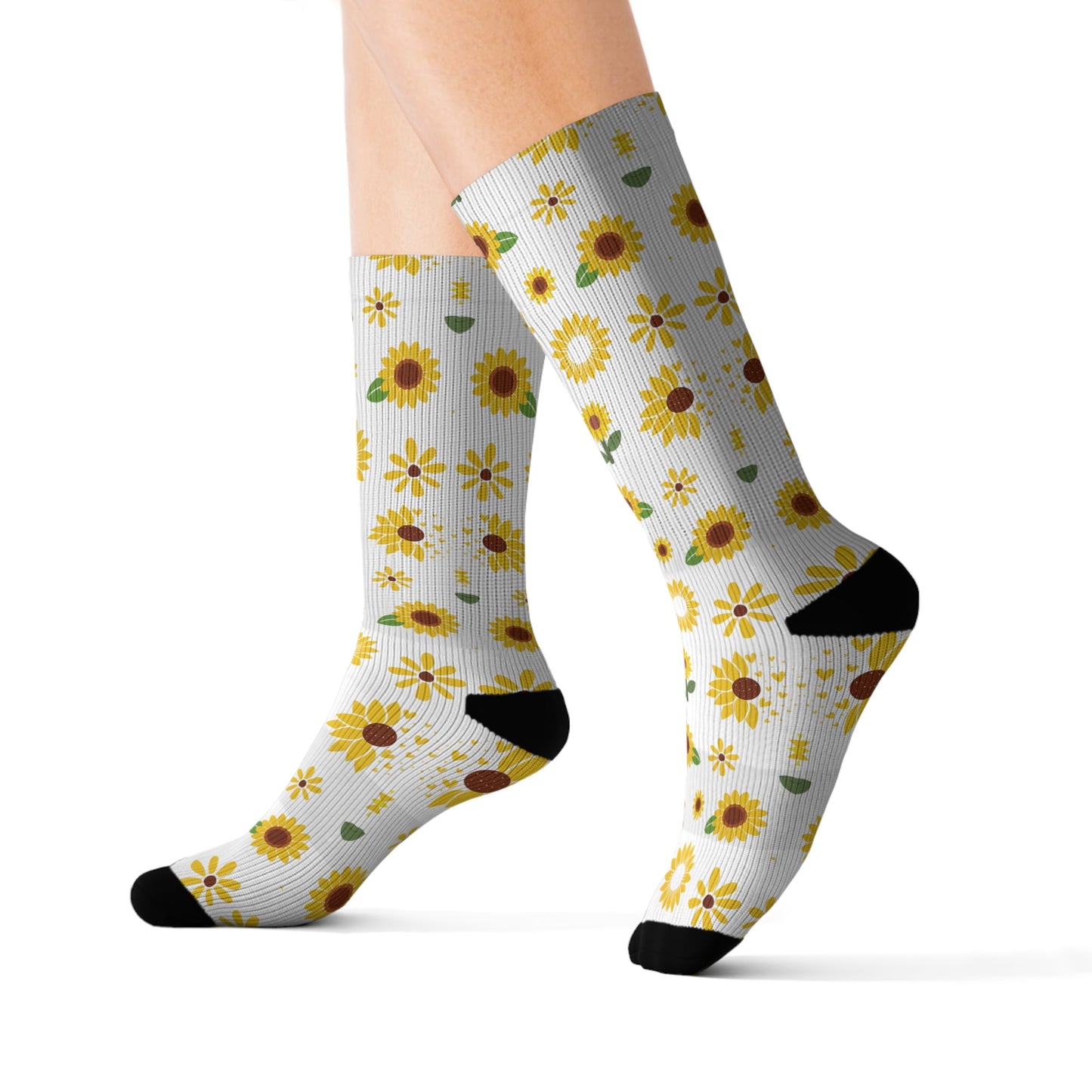 Sunflower Burst Socks Cute Comfy Yellow Summer Flower Crew Socks Cozy Spring Floral Socks - All Over Prints - Kristine Celestine