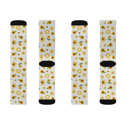 Sunflower Burst Socks Cute Comfy Yellow Summer Flower Crew Socks Cozy Spring Floral Socks - All Over Prints - Kristine Celestine