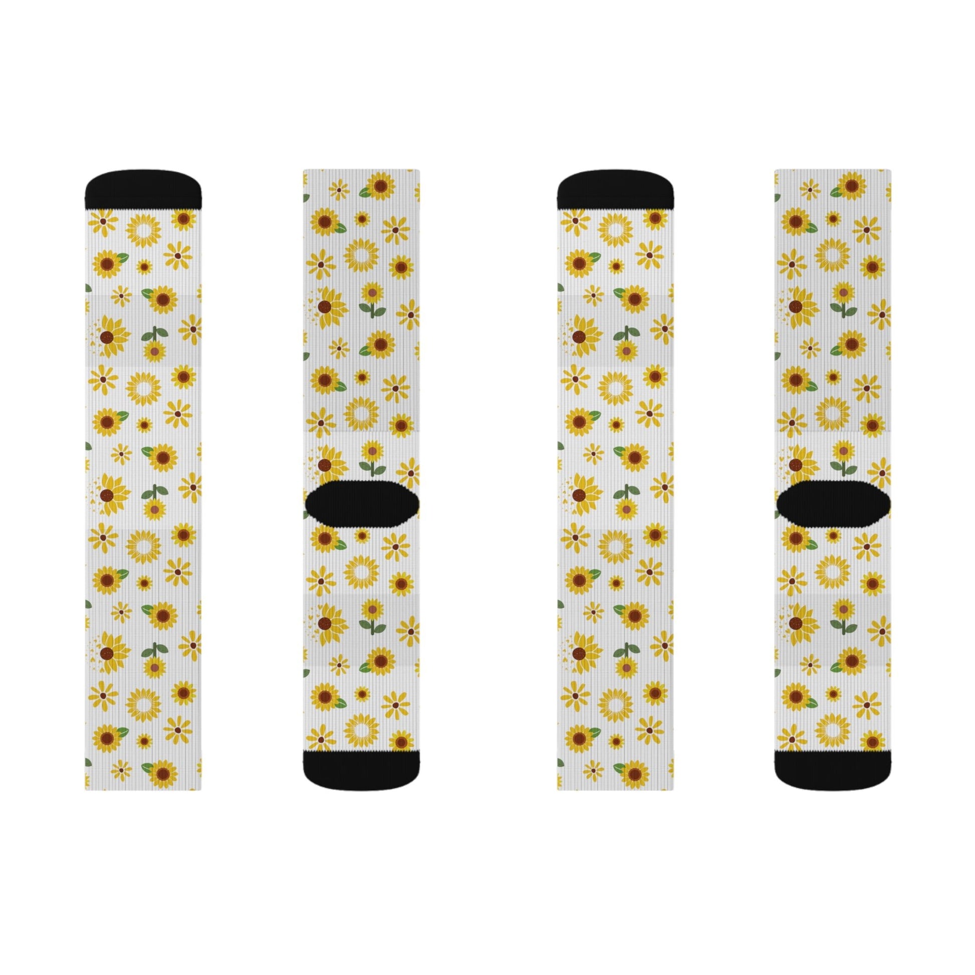 Sunflower Burst Socks Cute Comfy Yellow Summer Flower Crew Socks Cozy Spring Floral Socks - All Over Prints - Kristine Celestine