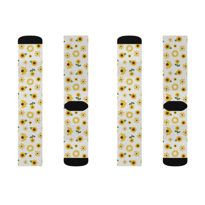 Sunflower Burst Socks Cute Comfy Yellow Summer Flower Crew Socks Cozy Spring Floral Socks - All Over Prints - Kristine Celestine