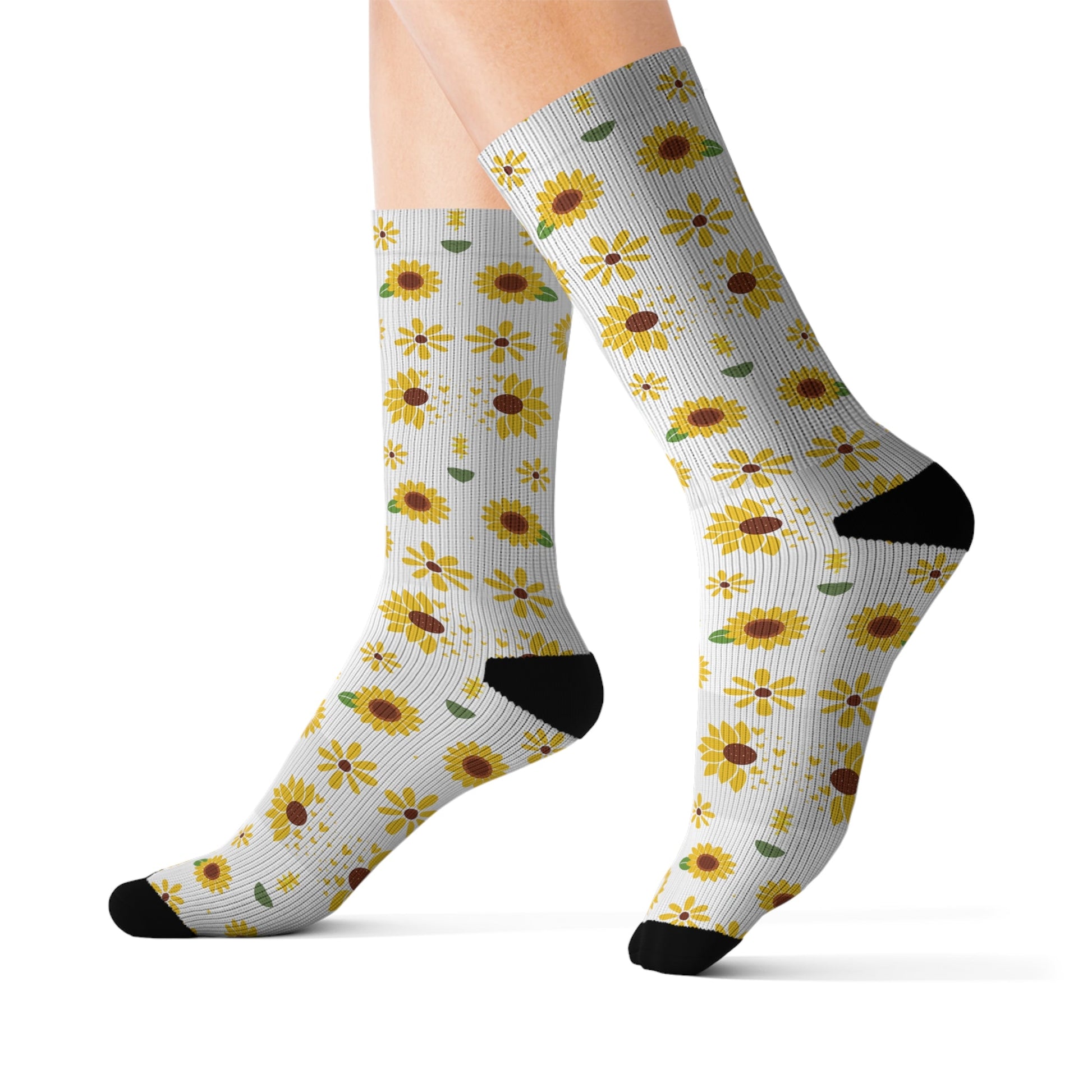 Sunflower Burst Socks Cute Comfy Yellow Summer Flower Crew Socks Cozy Spring Floral Socks - All Over Prints - Kristine Celestine