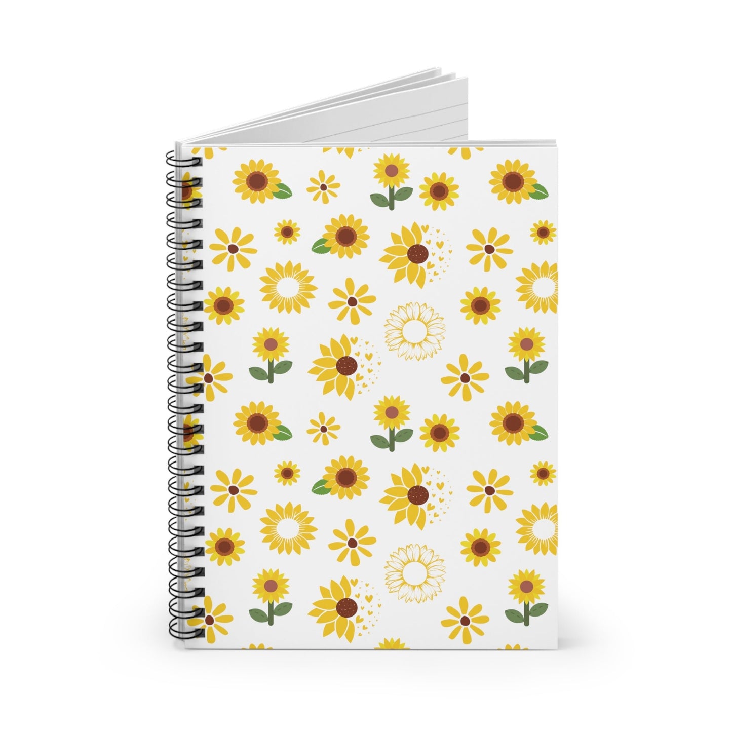 Sunflower Burst Spiral Notebook 6x8" Cute Yellow Summer Journal Floral Spring School Notebook - Paper products - Kristine Celestine