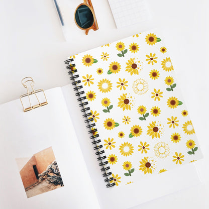 Sunflower Burst Spiral Notebook 6x8" Cute Yellow Summer Journal Floral Spring School Notebook - Paper products - Kristine Celestine