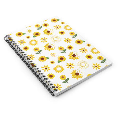 Sunflower Burst Spiral Notebook 6x8" Cute Yellow Summer Journal Floral Spring School Notebook - Paper products - Kristine Celestine