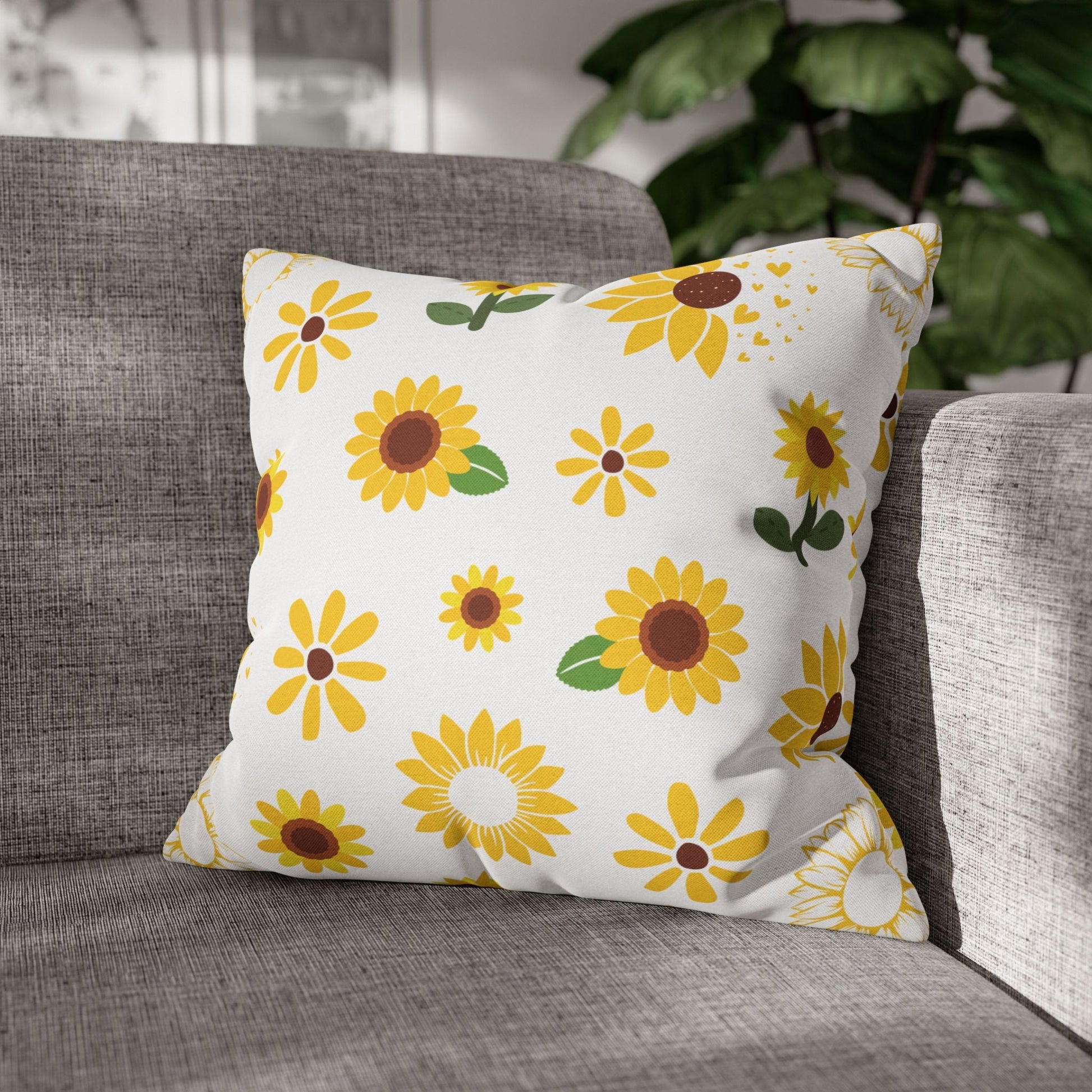 Sunflower Burst Square Pillowcase Pretty Cute Summer Flower Pillow Sham Floral Spring Accent Pillowcase Dorm Room Decor - Home Decor - Kristine Celestine