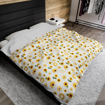 Sunflower Burst Velveteen Plush Blanket Bright Yellow Blanket Summer Flower Bed Sheet Floral Spring Picnic Blanket Summer Movie Night Blanket Sunny Sunflower Spread - All Over Prints - Kristine Celestine